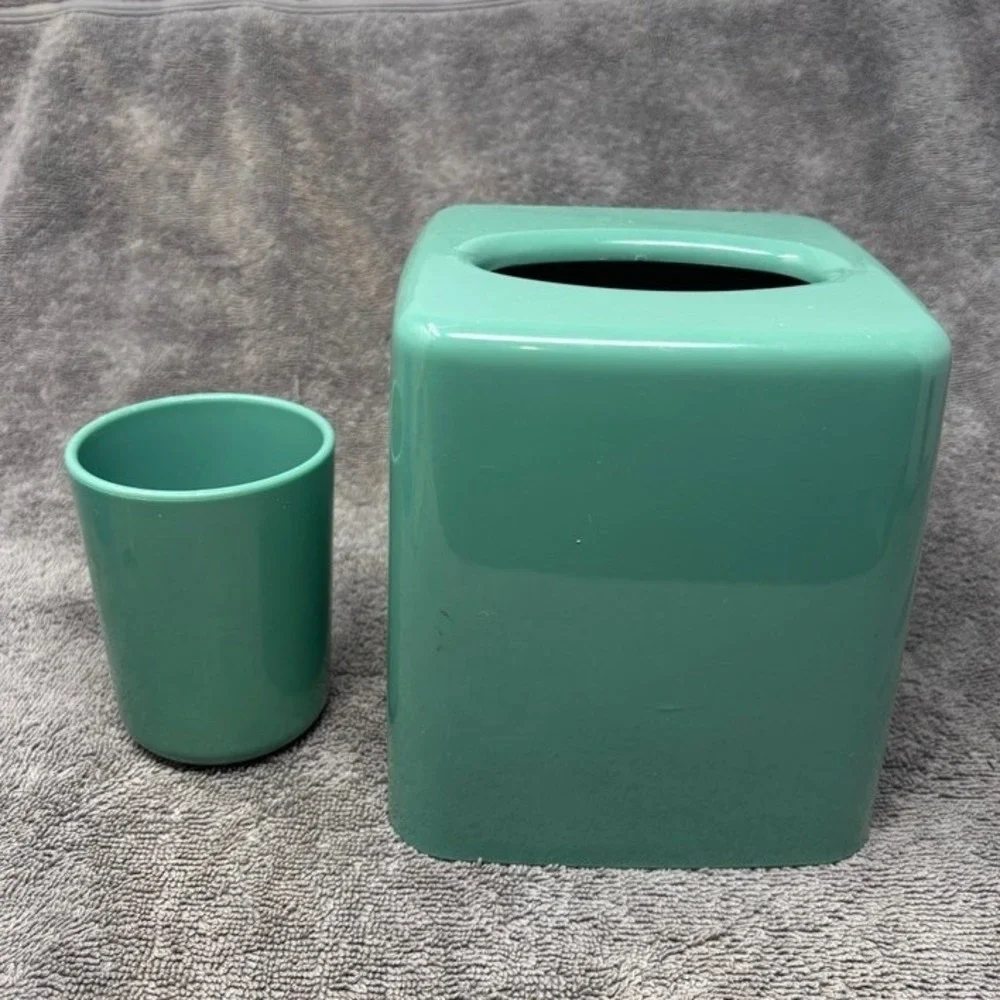 Vintage Hygiene Industries Seafoam Green Tissue Box Cover Tumbler MCM Set